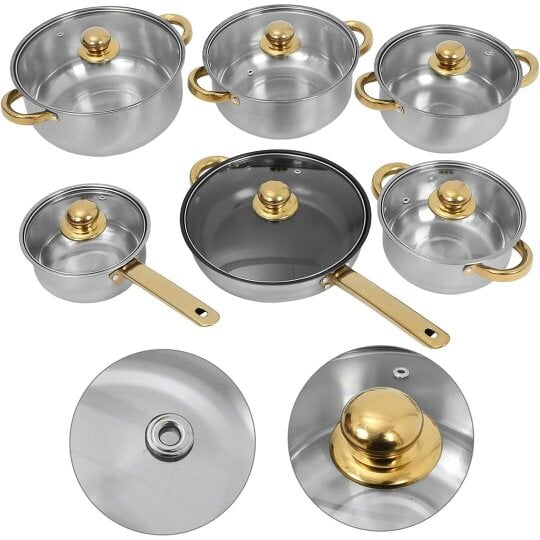 Havendro Induction Non Stick Stainless Steel Cookware Cooking Pot Pan With Lids Set