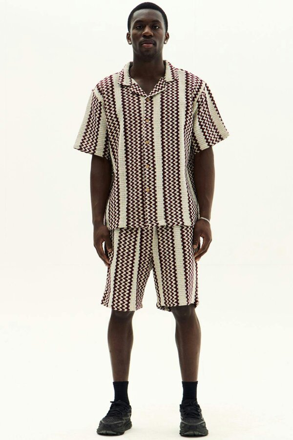 Men’s Crochet Texture Matching Shirt & Shorts Set – Boxy Fit | 100% Cotton