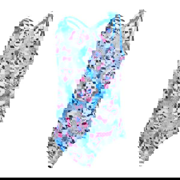 Zoggs Tots Girls Party Panda Actionback Swimsuit in blue with pink accents