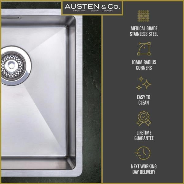 Austen & Co. Garda Double Bowl Reversible Inset Or Undermount Stainless Steel Kitchen Sink