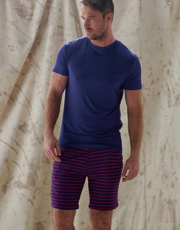 Men's Bamboo Sleep Shorts – Wine & Navy Stripe - British Boxers