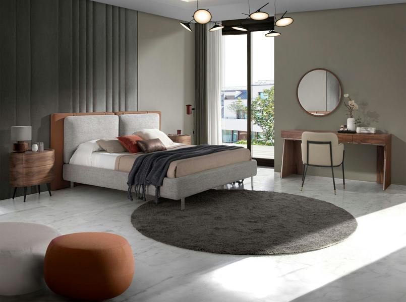 Angel Cerdá Brown Leatherette Bed With Gray Fabric 7123