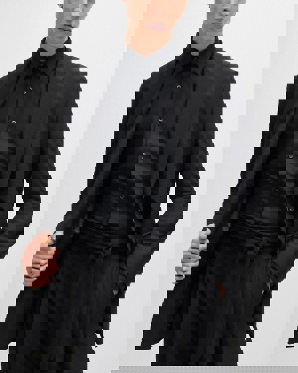 HUGO Ermo Mens Slim Fit Shirt in Stretch Cotton with Stacked Logo - Black 001