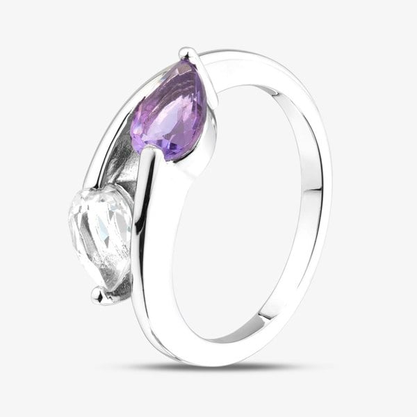 T. H. Baker Rhodium Plated Sterling Silver Amethyst & Topaz Crossover Ring 8.86.0069
