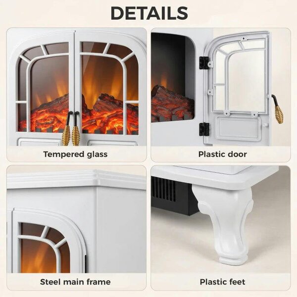 Freestanding Electric Fireplace Stove Heater with LED Fire Flame Effect White