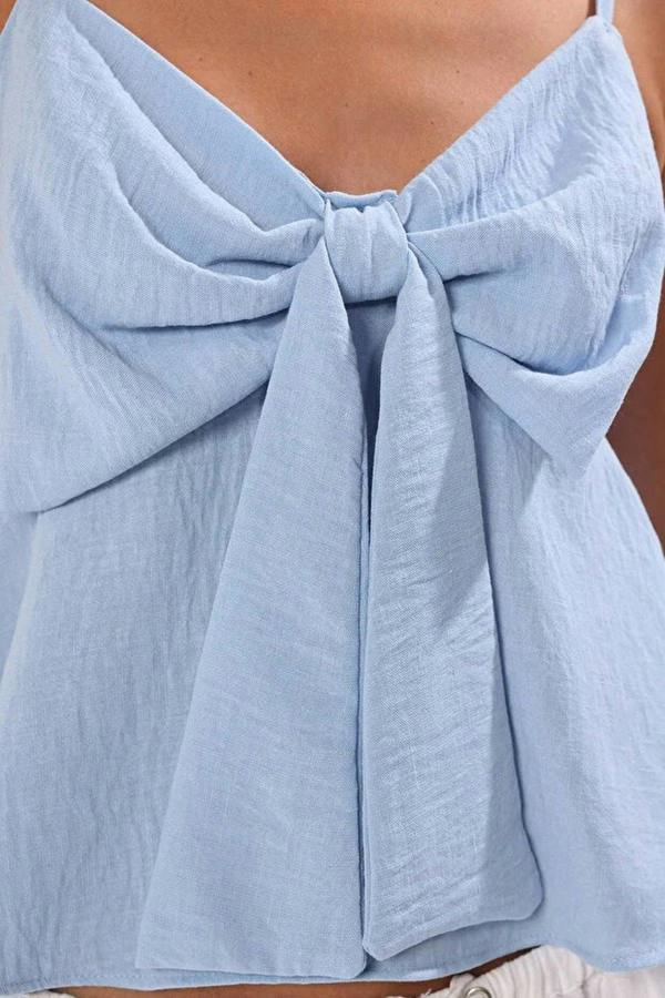 WOVCOR Linen-Look Woven Blouse with Bow Detail