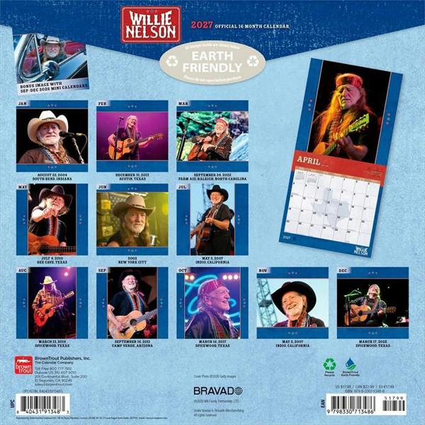 Willie Nelson Calendar 2027, Wall Calendars, Month To View, Entertainment, Gift
