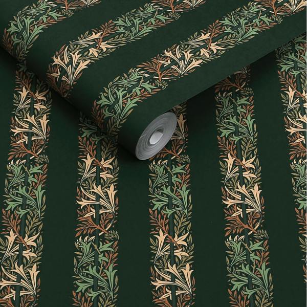 William Morris at Home Love Is Enough Stripe Privet Green Wallpaper