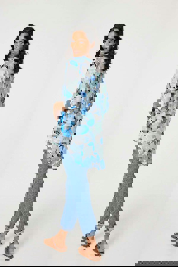 Blue | Printed 1/2 Sleeve Curve Hem Blouse