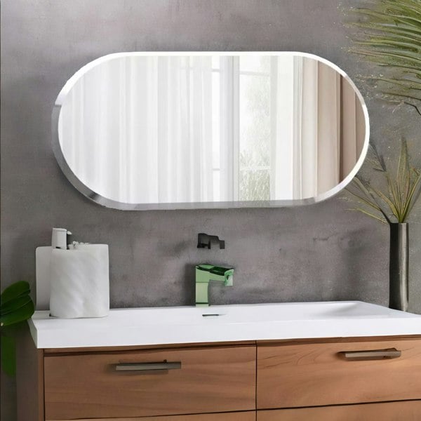 Rafaelo Mobilia Large Wall Mounted Frameless Large Oval Vanity Mirror