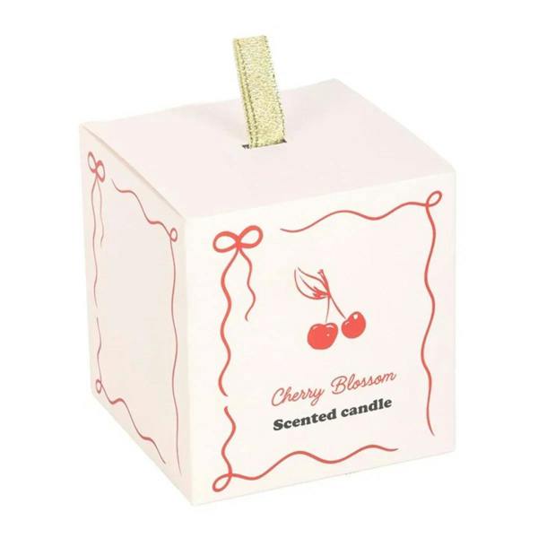 Cherry Blossom scented candle gift box with ribbon handle and cherry illustration