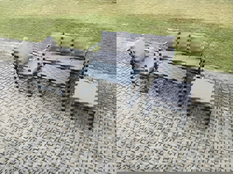 Fimous Aluminium Outdoor Garden Furniture Set Patio Lounge Sofa with Oblong Coffee Table Big Footstool Armchair Dark Grey