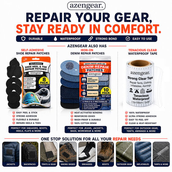 aZengear Self-Adhesive, Waterproof Polyester Jacket Repair Patches (2 Pack)