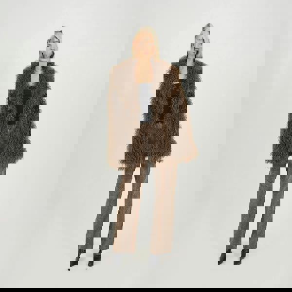 Brave Soul Brown Shawl Collar Faux Mongolian Fur Jacket - Brown Image 3