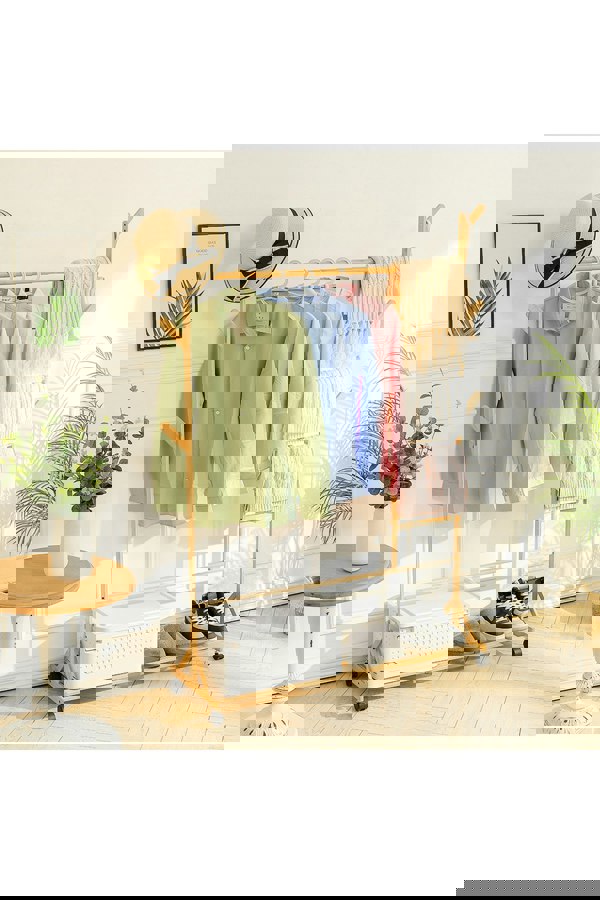 Living and Home Bamboo Clothes Rack with Bottom Shelf