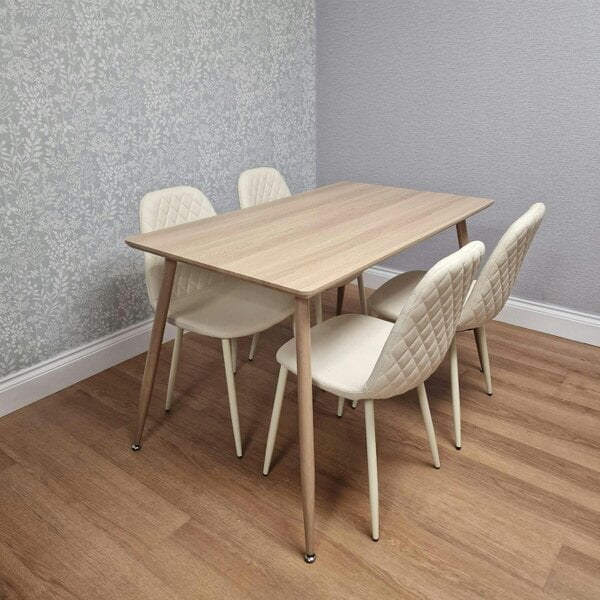 Kosy Koala Modern Wood Effect Dining Table Set With 4 Cream Gem Pattern Chairs Dining Room Furniture