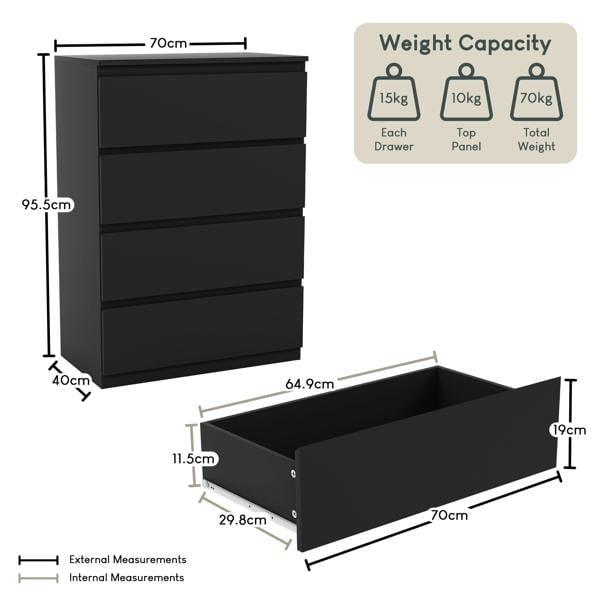 Vida Designs Denver 4 Drawer Chest, Black