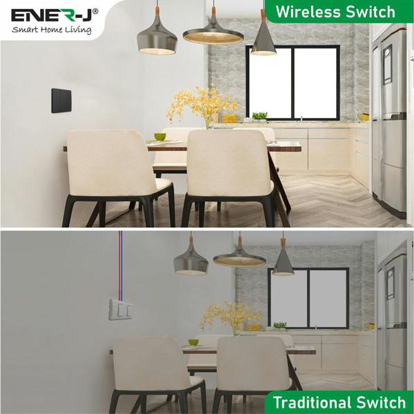 ENER-J 3 Gang Wireless Kinetic Switch Black Body, IP55 - PRO Series