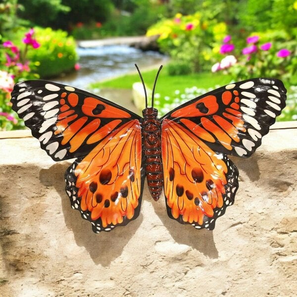 EDH Door Hardware Medium Metal Orange Butterfly Wall Art