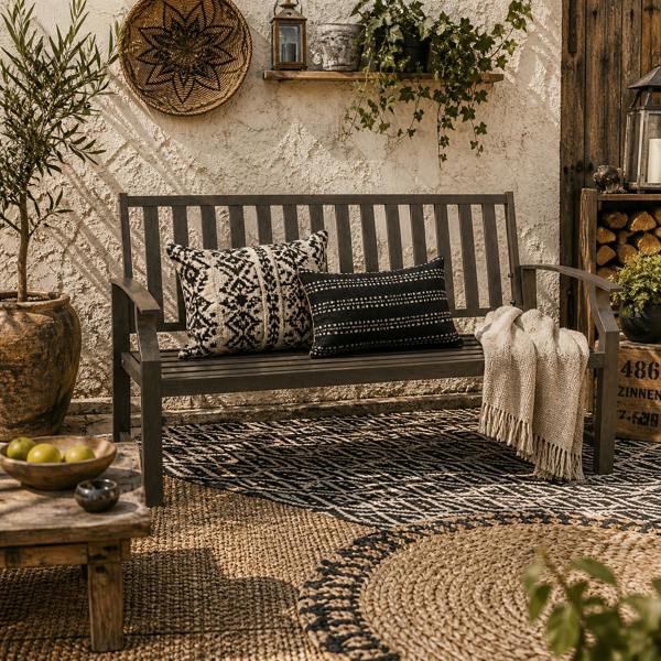 Wyld Haus Lilu Metal Brown 2 Seater Outdoor Garden Bench With Slatted Frame