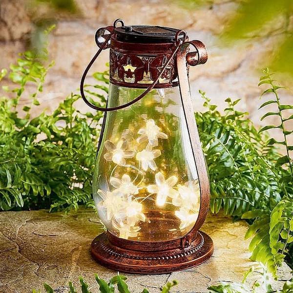 Museum Selection Solar LED Flower Lantern - 22 x 13 x 16.5cm - Glass