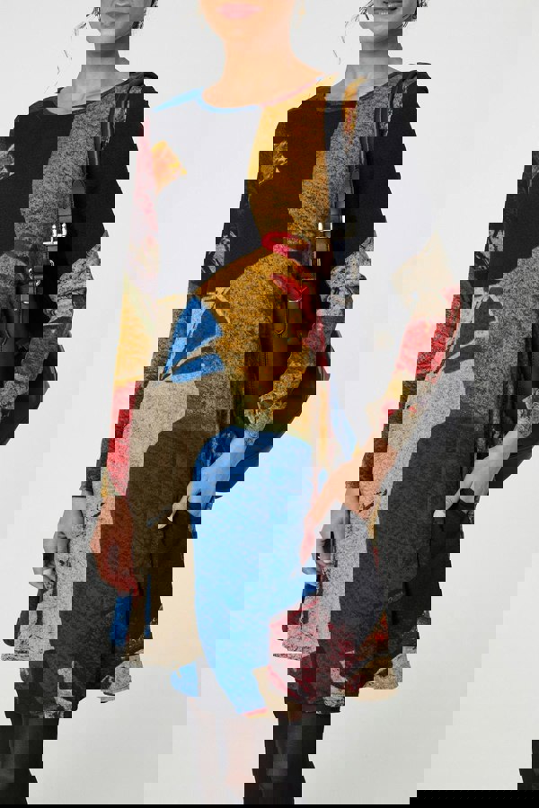 Red | Abstract Print Long Sleeve Short Swing Dress
