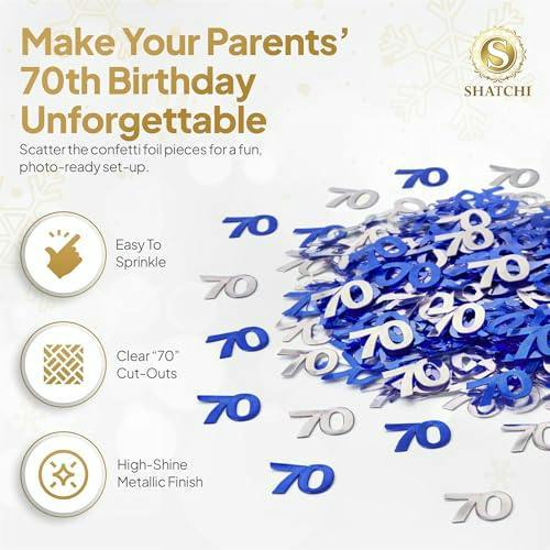 70th Birthday Blue & Silver Metallic Confetti Pack, Foil Table Decoration for Parties and Celebrations image 4