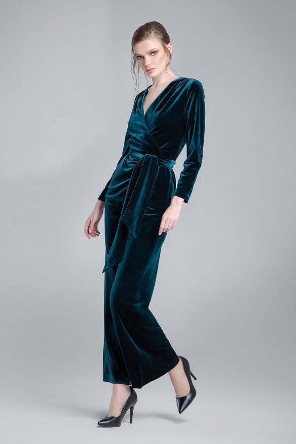 Rumour London Avery velvet wide-leg trousers in emerald green
