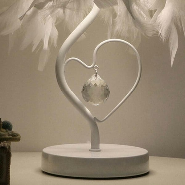White Feather Table Lamp Bedside Nightstand Lamp with Heart Shape Base Table Lamps Living and Home