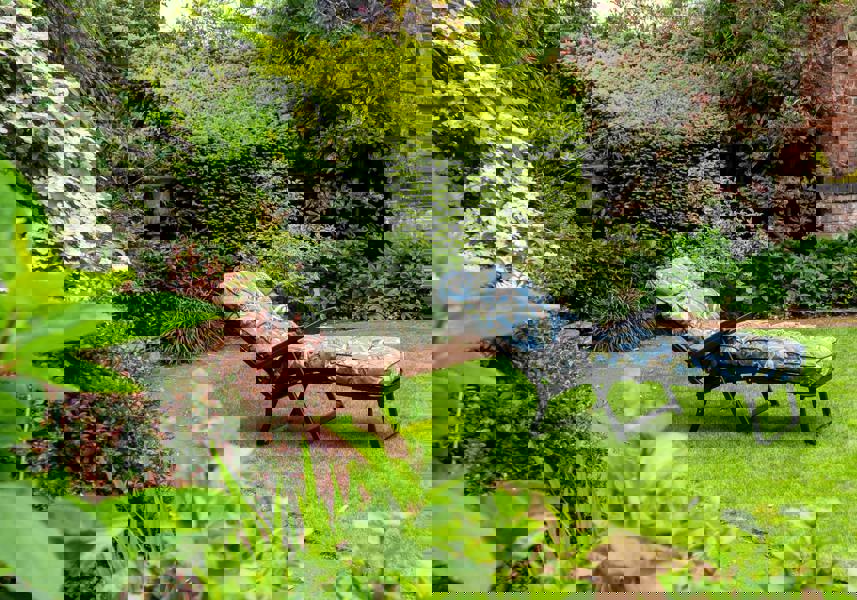 Deluxe Garden Sunbed | Multi-Pattern Reclining Sun Lounger 99cm x 58cm x 115cm Tropical Blue (Black Frame) The Garden Furniture Shop