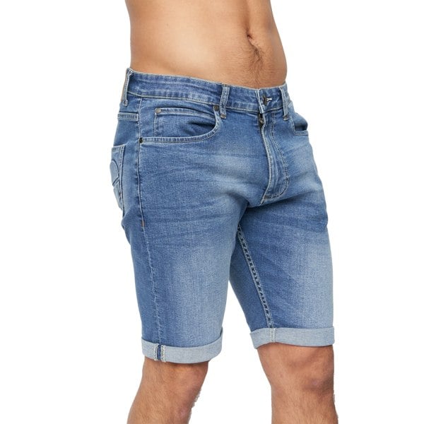 Crosshatch Mens Tonwin Denim Embossed Shorts - Mid Wash