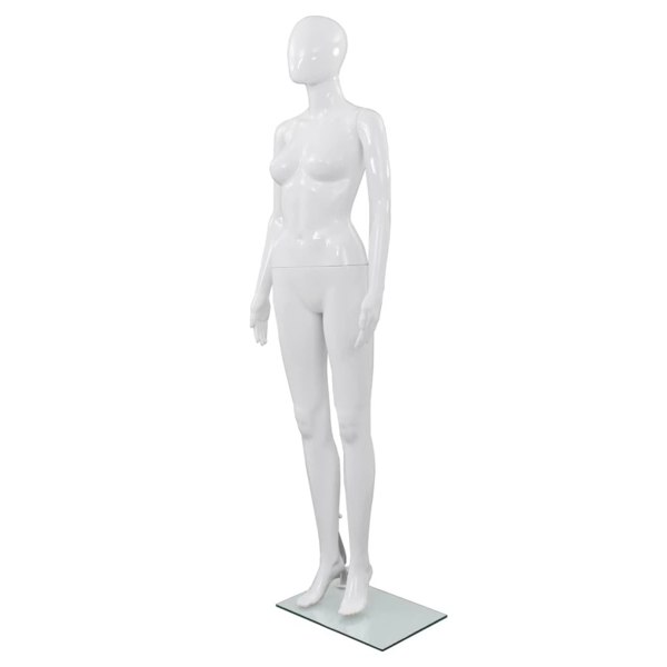 Berkfield Full Body Female Mannequin with Glass Base Glossy White 175 cm