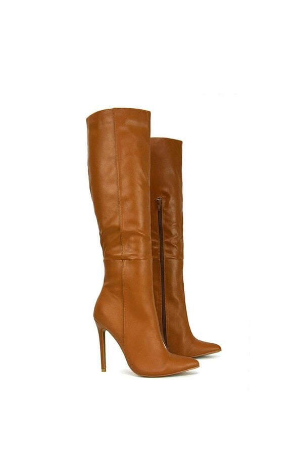 XY LONDON Pointed Toe Zip Up Knee High Stiletto Heel Long Boots