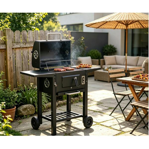 Gr8 Garden Large Portable Charcoal BBQ Grill with Warming Rack Outdoor Garden Steel Smoker BBQ Cooker