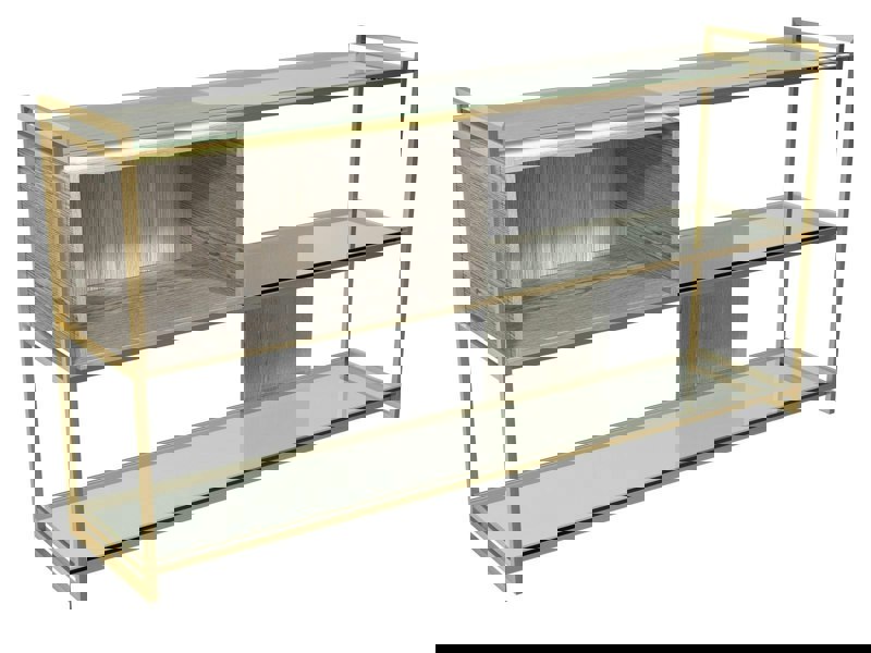 Weathered Oak Veneer & Brass Frame Low Bookcase by Gillmore
