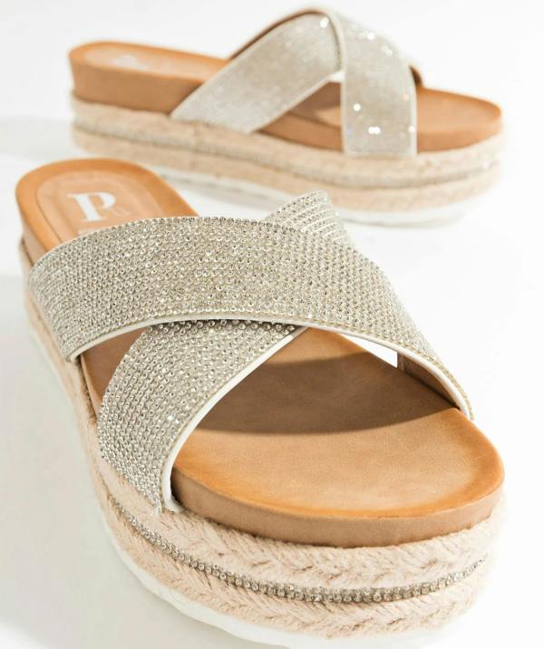 Pia Rossini Nour -  Rhinestone Embellished Wedged Sole Sandals