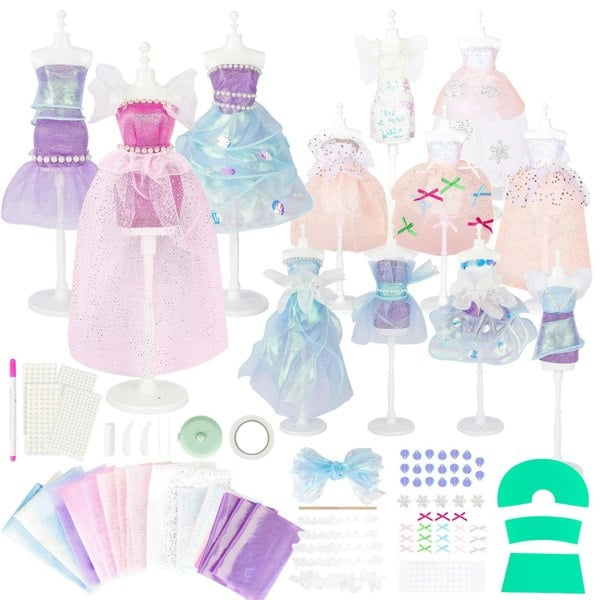 deAO Toys Dolls Dress-Up Set – Fashion Designer Kit with Princess Dresses, Mermaid Skirts & More, Ideal Birthday & Christmas Gift for Kids