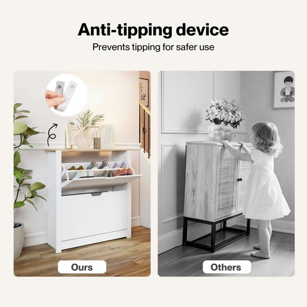 Levede Shoe Cabinet White Narrow Flip Drawers Adjustable Shelves Storage Cabinet