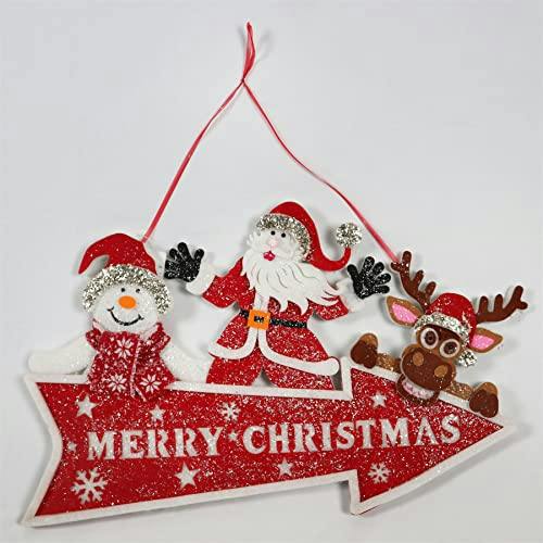 70x3x42cm Red Hanging Sign Board with Reindeer, Santa and Snowman Foam Decoration image 4