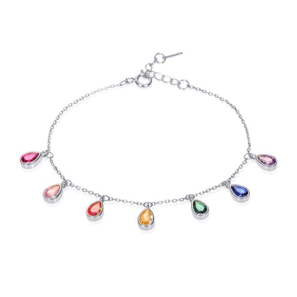 namana 925 Sterling Silver Rainbow Coloured Pear Shaped Charm Bracelet for Women
