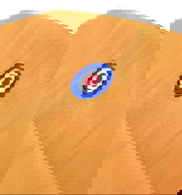 Lambretta Mens Showerproof Classic Harrington MOD Scooter Jacket Coat, close-up of orange fabric with embroidered MOD target logo.