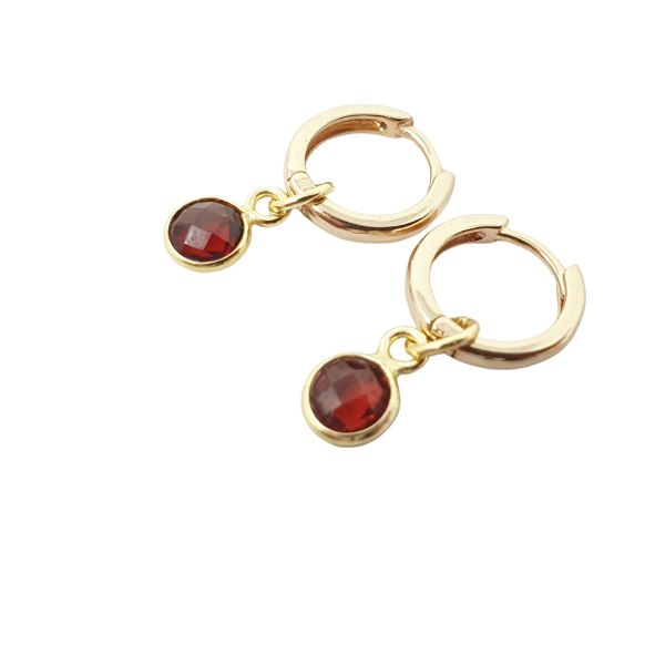 Mini Garnet January Birthstone Gold Plated Huggies