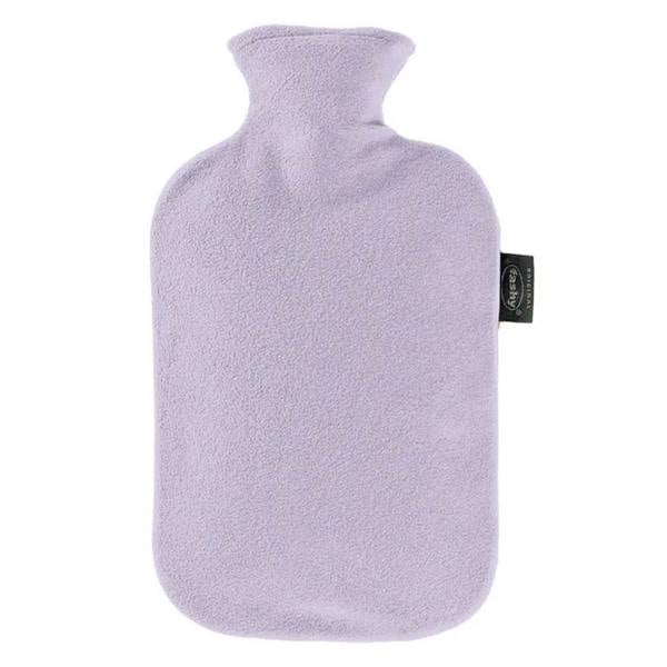 Fashy 2L hot water bottle with lavender microfiber cover and black label