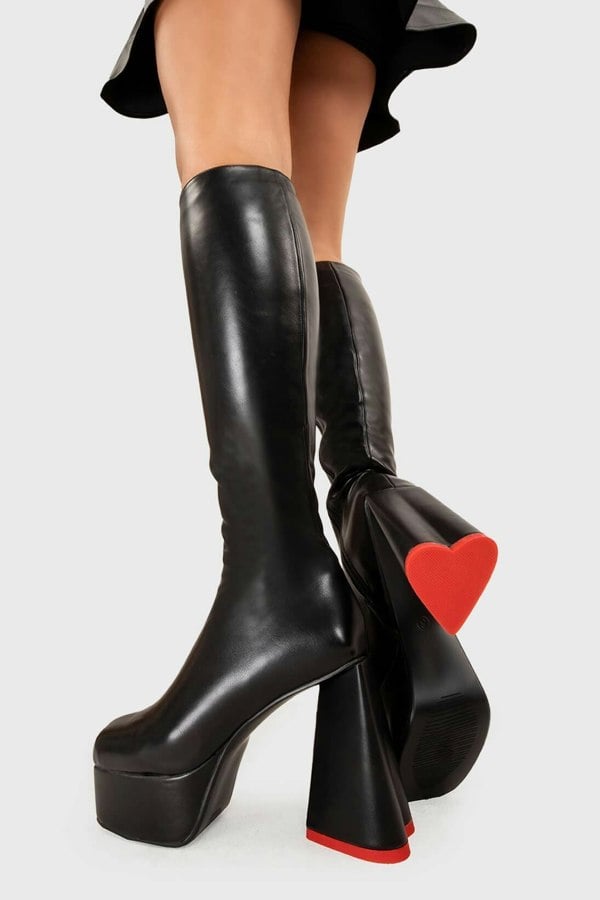 Lamoda Sweet Talker Platform Knee High Boots Black PU, Fashionable Tall Boots