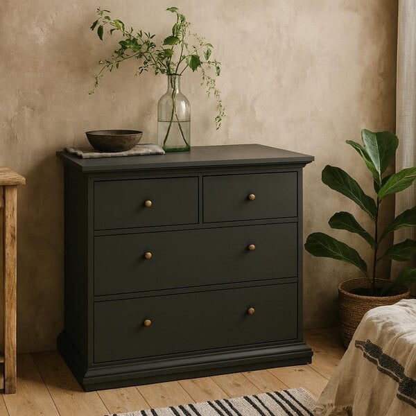 Wyld Haus Osaka Farmhouse Dark Grey Wooden Chest 4 Drawers