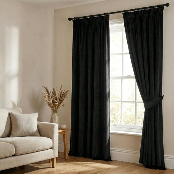Tuvalu made-to-measure curtains in Coal, styled in a living room