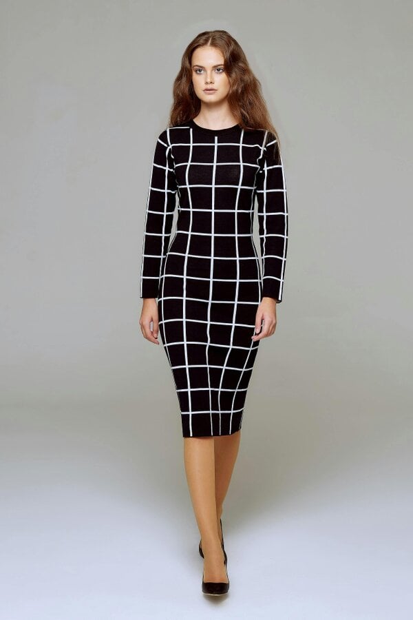 Esther monochrome checked jacquard dress
