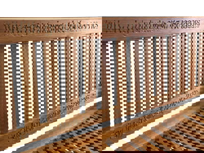 Memorials Direct Premium Chunky Teak Memorial Bench, Add Your Personal Engraving