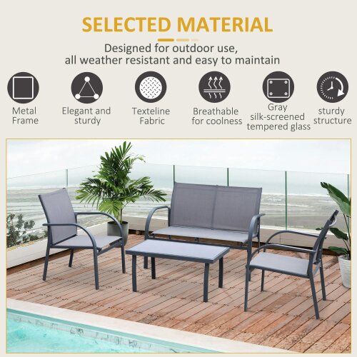 Wyld Haus Babane 4 Seater Minimal Garden Patio Set Grey Mesh Aluminium Frame