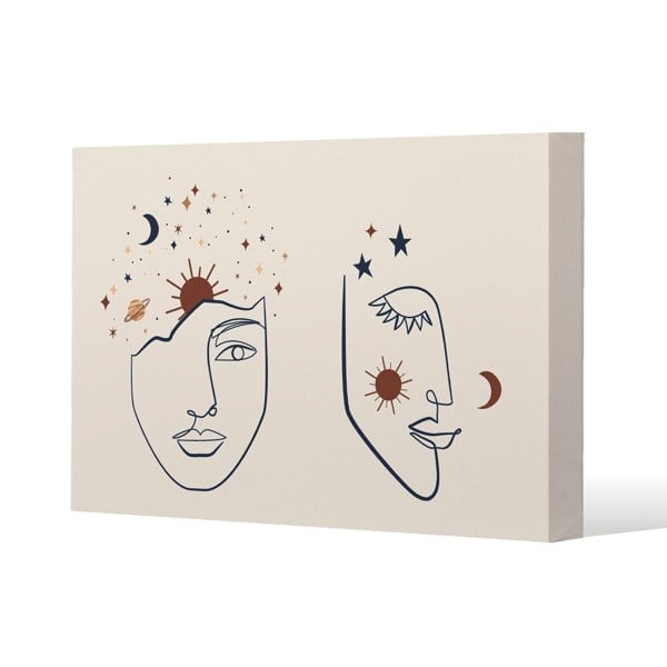 Benjamin Tate Design Celestial elements like stars, moon, sun and planets Slim Style Canvas Print  70x100cm , 15mm Slim Real wood.